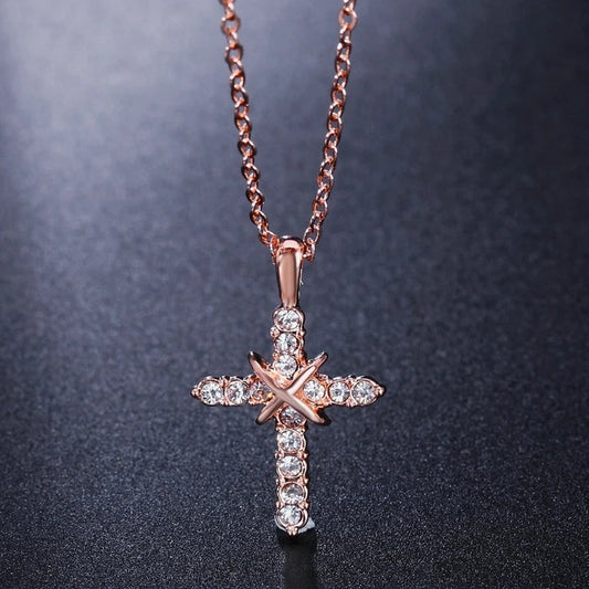 Shiny Stone Cross Necklace